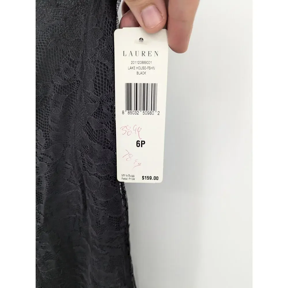 Lauren Ralph Lauren Black Lace Skirt Womens 6P Petite NWT Elegant Floral Midi
